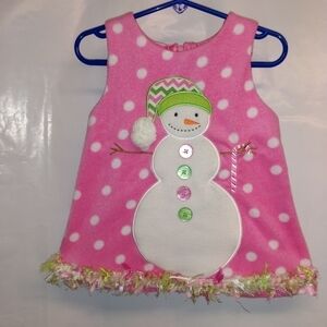 Bonnie Baby Sleeveless Snowman Dress, 12M,Pink /White Polka dots, pre-owned